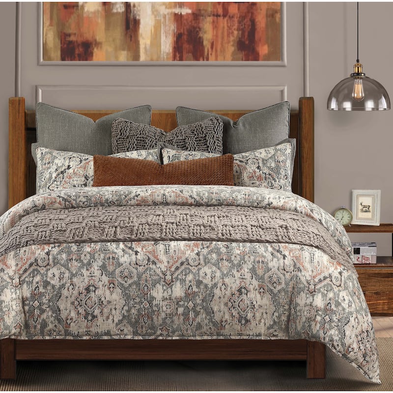 HiEnd Accents Carmen Taupe Linen Medallion Vintage Kilim Modern Rustic 3 Piece Comforter Set