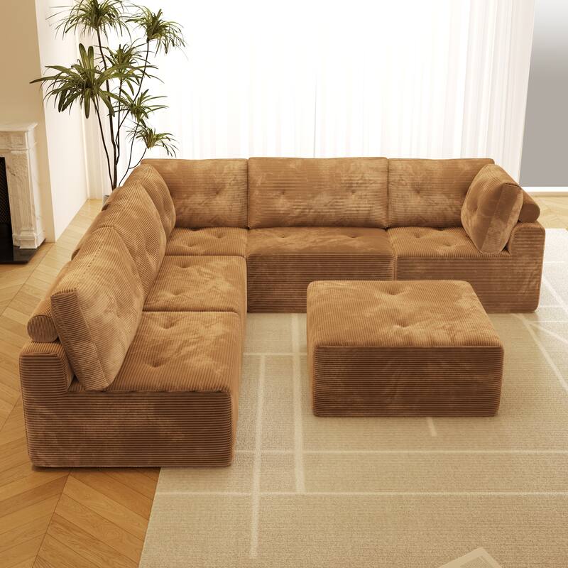 JASIWAY Modern Chaise Lounge Sofa Bed with Movable Ottoman
