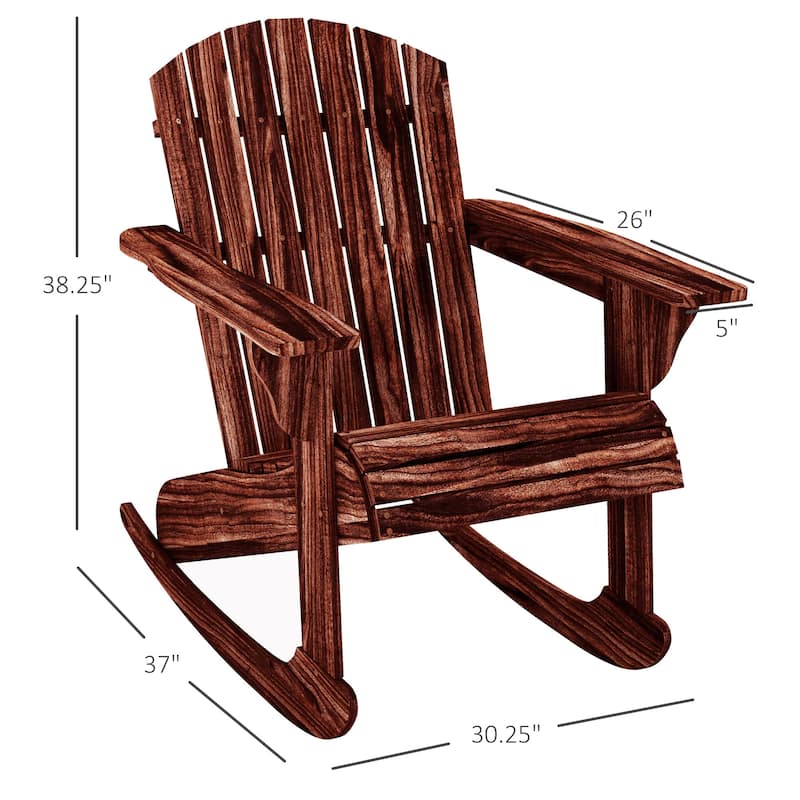 Outsunny Wooden Adirondack Rocking Chair Outdoor Lounge Chair Fire Pit Seating with Slatted Wooden Design, Fanned Back