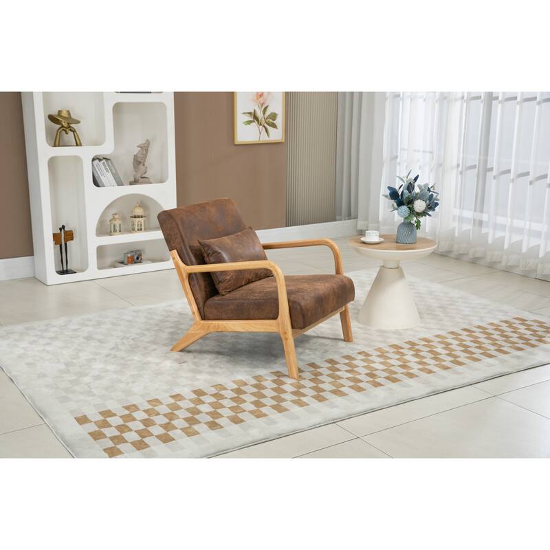 Upholstered Accent Chair with Lumbar Pillow, Living Room Chairs with Solid Wood Frame, Lounge Reading Armchair