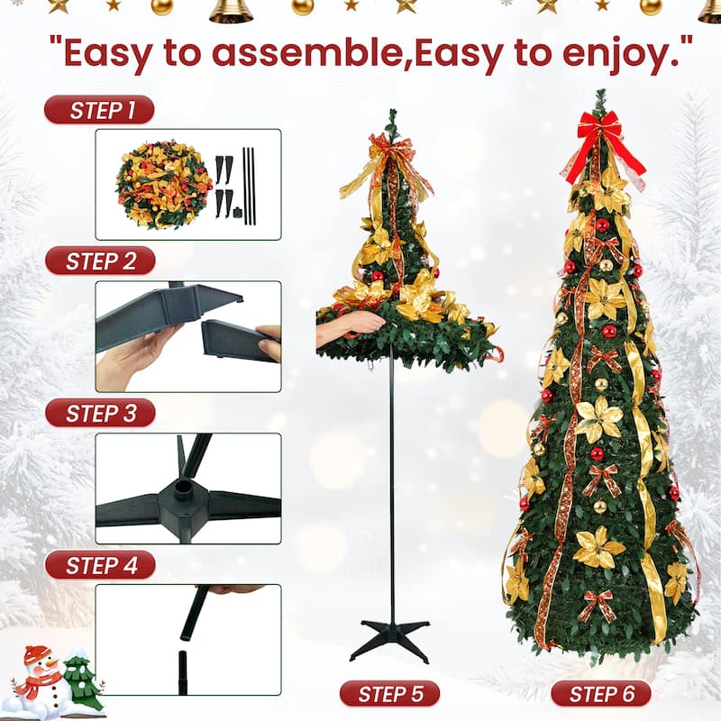 6FT/7FT Pre-Lit Artificial Christmas Tree with Ornaments