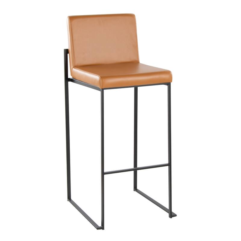 Silver Orchid Forrest High Back Bar Stool - Set of 2 - Camel Faux Leather & Black