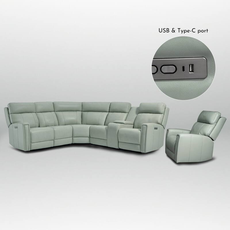 104" W 6 Seater Genuine Leather Power Sectional Sofa and Recliner Set with Dual Power, Zero Gravity, 1 Power Armlesschair