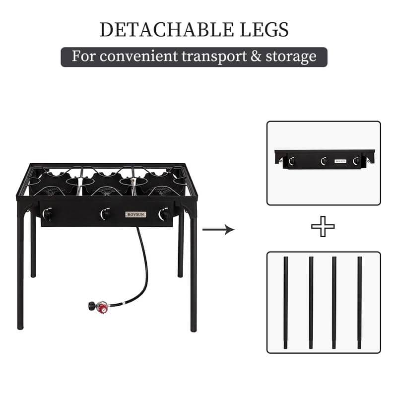 5.51" Head 75000-225000 BTU Outdoor Camp Stove Portable High Pressure Propane Gas Cooker/1.2M Leather Hose - Black