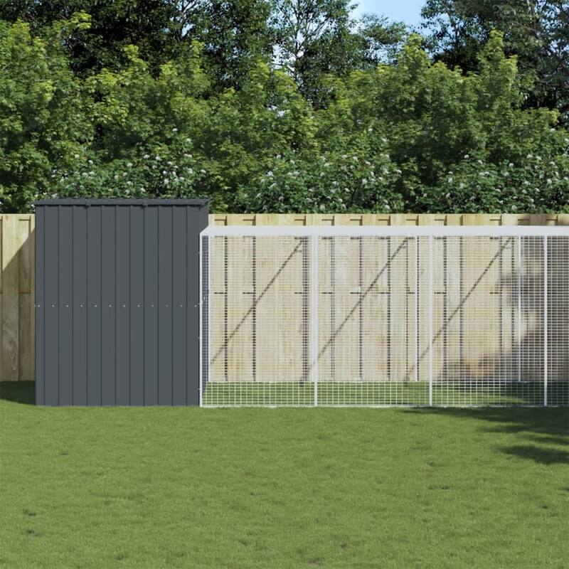 vidaXL Dog House with Run Light Gray/Anthracite multisize Galvanized Steel