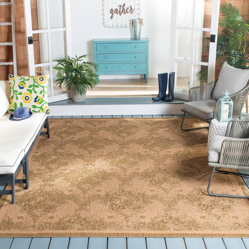 SAFAVIEH Courtyard Luule Indoor/ Outdoor Waterproof Patio Backyard Rug - 8' x 11' - Gold/Natural