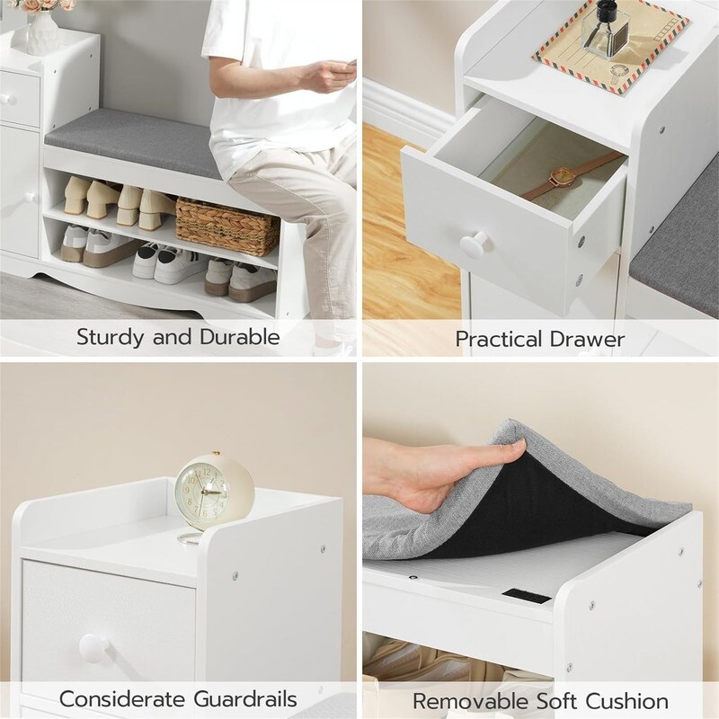 Entryway Storage Bench with Drawer and Cabinet x x