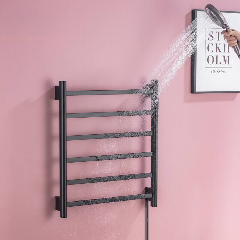 Heated Towel Rack 6-Bar Towel Warmer Rack Electric Towel Drying Rack with Timer, Plug-in/Hardwired