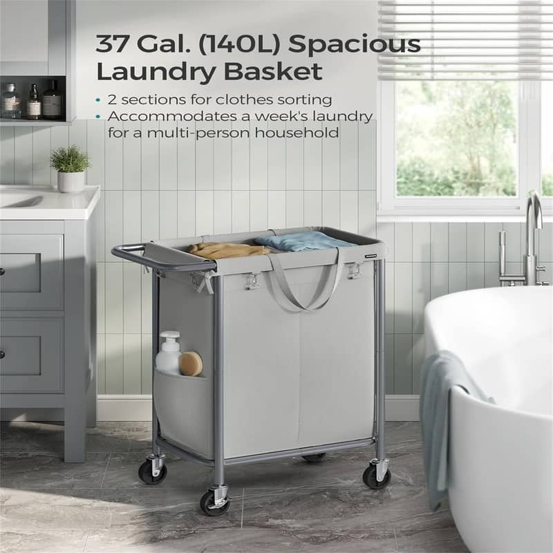 Laundry Basket with Wheels - 27.2"L x 15.4"W x 31.9"H