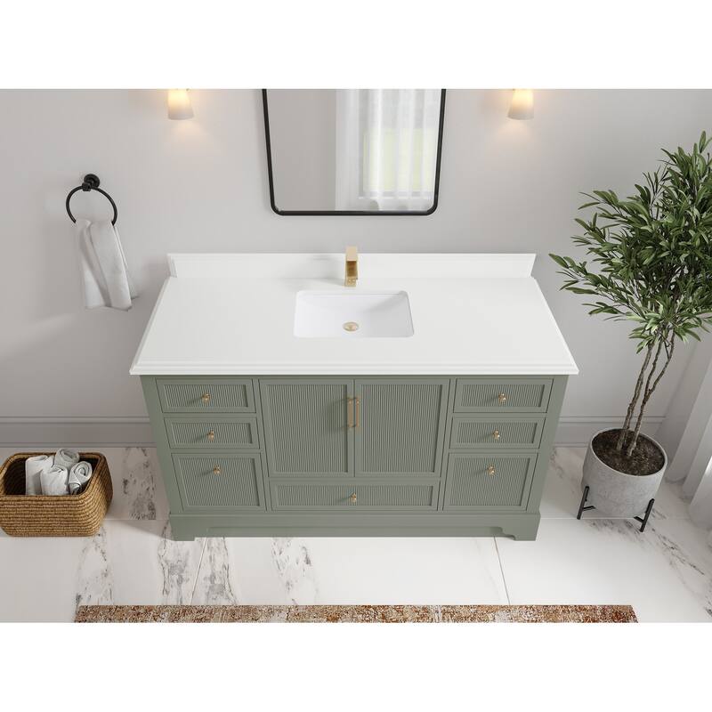 Willow Collections 60 in. W x 22 in. D Alys Single Sink Bathroom Vanity with Countertop - 1.5"White - Evergreen