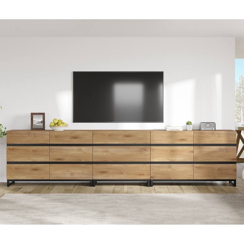 3 in 1 TV Stand for TVs up to 120 inches, Modern TV Console with 15 Drawers, Media Console for Living Room, Bedroom - 126 inches - Oak