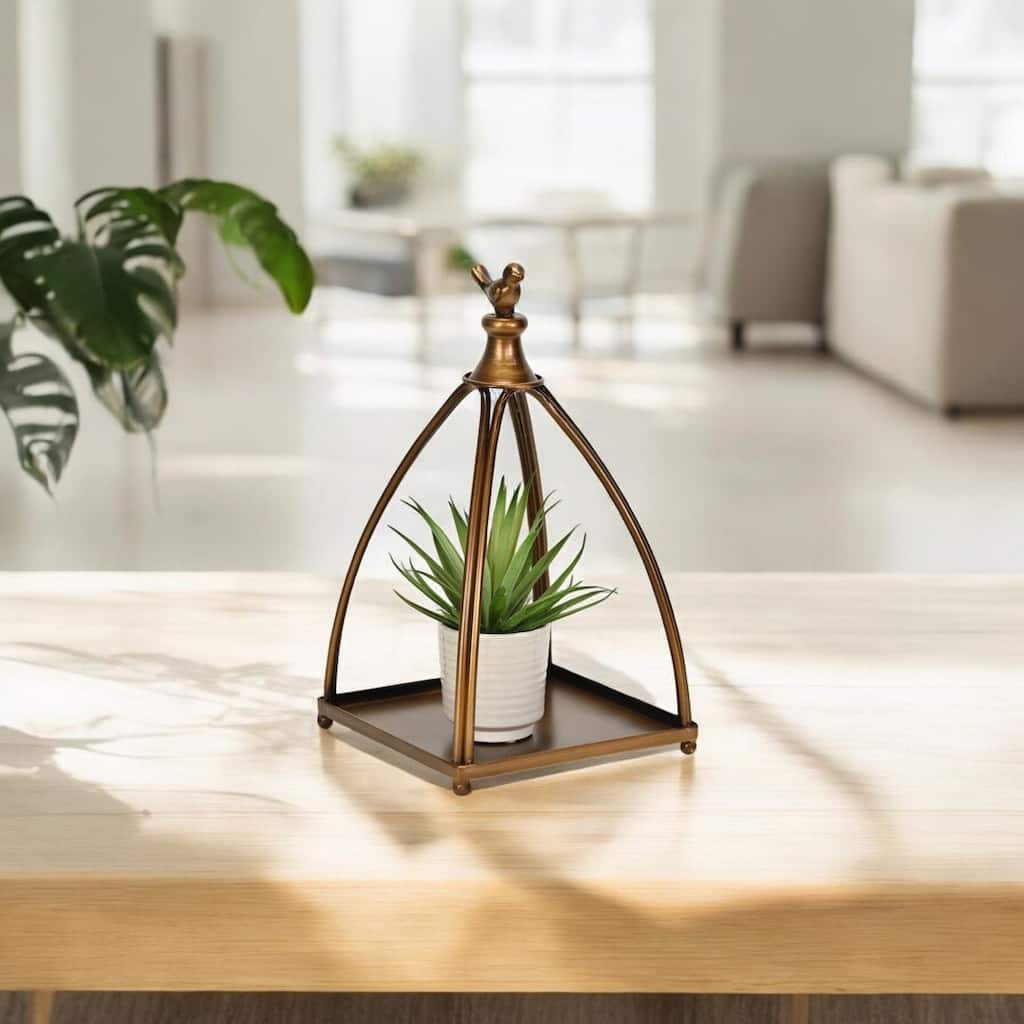 Veldra Curved Mini Table Lantern & Bird Accent