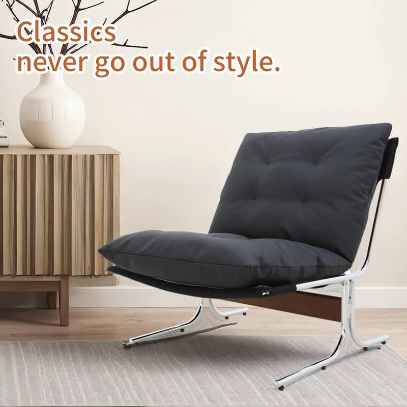 Modern Leather Accent Chair - High Back, Metal Legs
