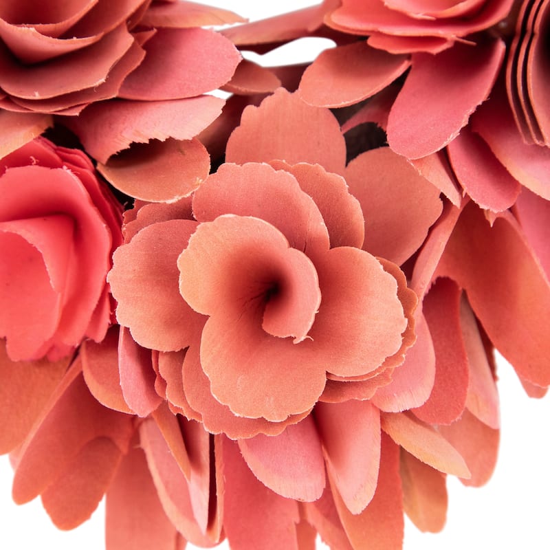 Wooden Floral Heart Valentine's Day Wreath - 14" - Salmon Pink