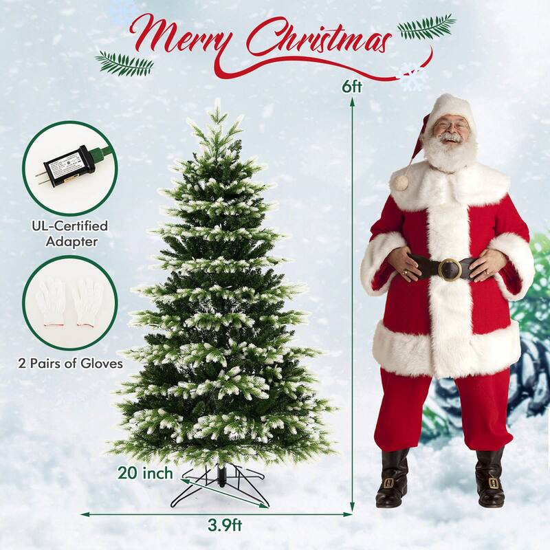 Costway 6 FT Pre-Lit Christmas Tree 3 Modes Hinged with Quick Power - 6 Foot