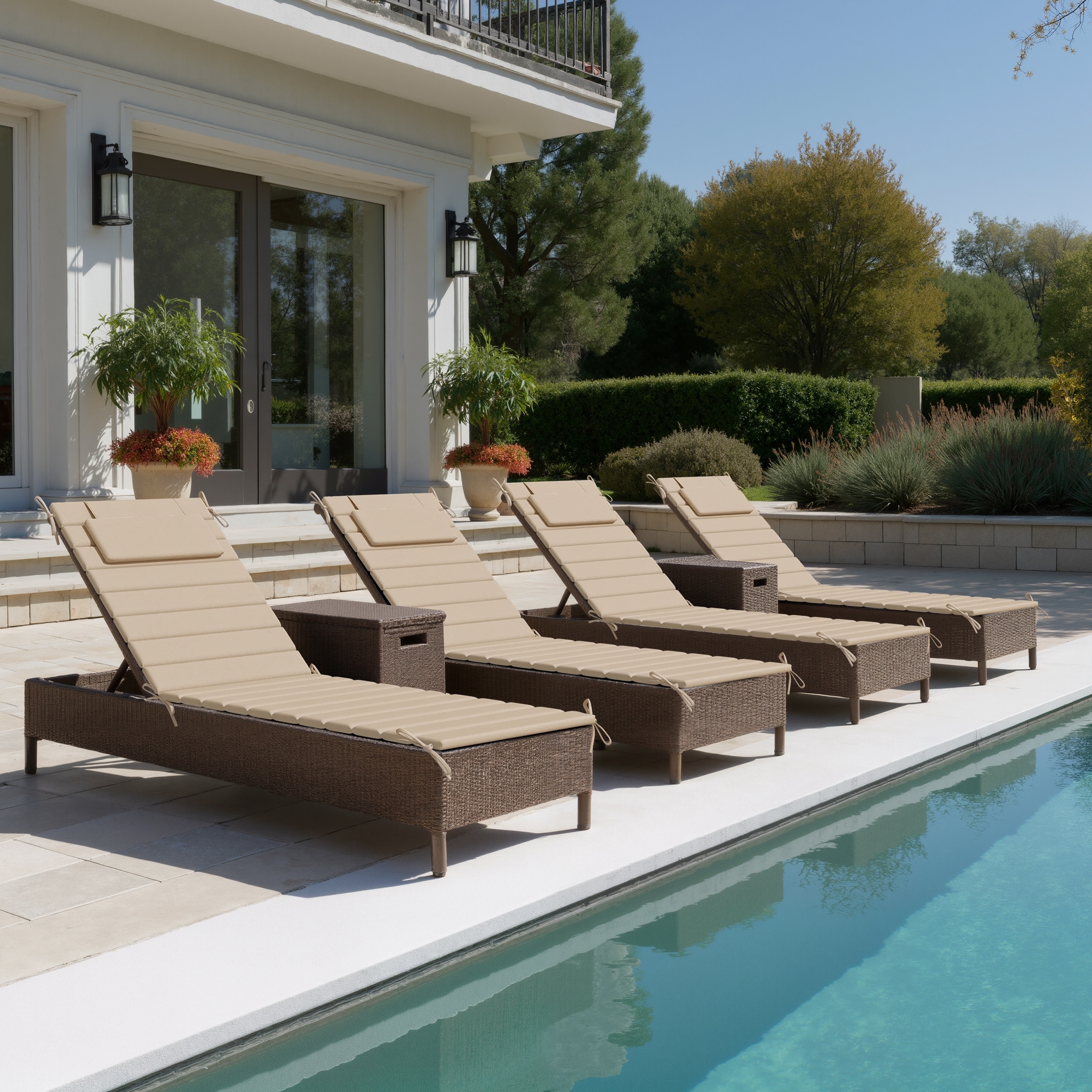 Outdoor Chaise Lounge Cushion Quilted Patio Sun Lounger Pad with Straps