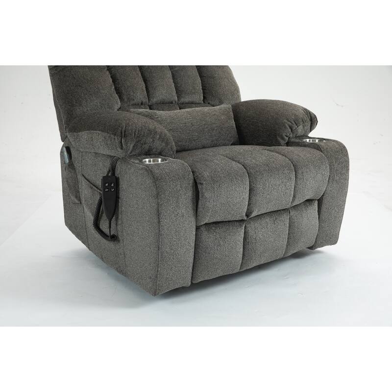 Lift Recliner Chair with Heat & Massage, Dual OKIN Motor Heavy-Duty Recliner Chair, Lounge Chair with Side Pockets & Cup Holders