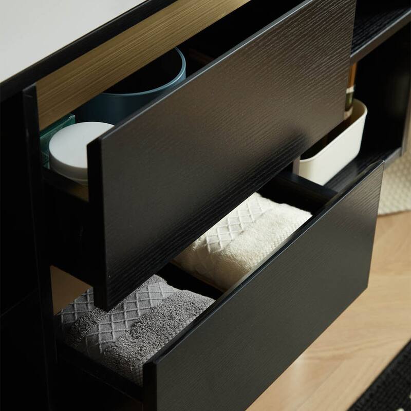 Modern Wall-Mounted Bathroom Vanity with Faux Marble Top and MDF Cabinet, Single Sink