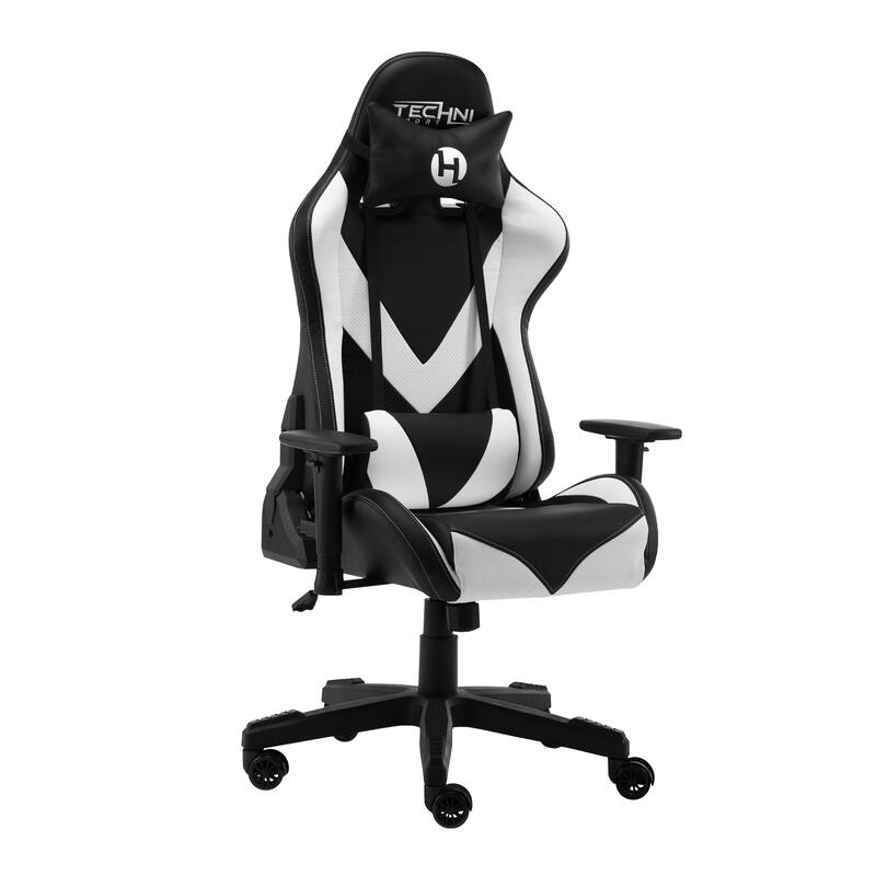 White Sport Office-PC Gaming Chair with 150° Recline, Adjustable Height & 2D Armrests, PU Leather, 250 lbs Capacity