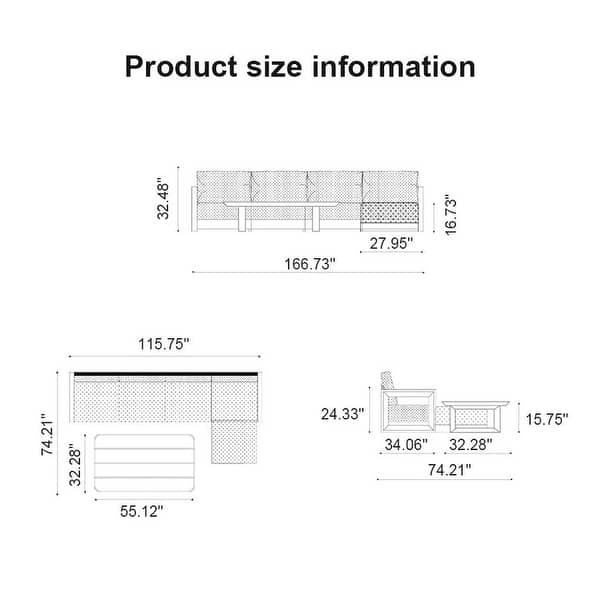 dimension image slide 7 of 10, PURPLE LEAF Caesar L-Shaped Khaki Outdoor Couch with 9.6" Thick for Yard Porch Deck Patio Conversation Sets