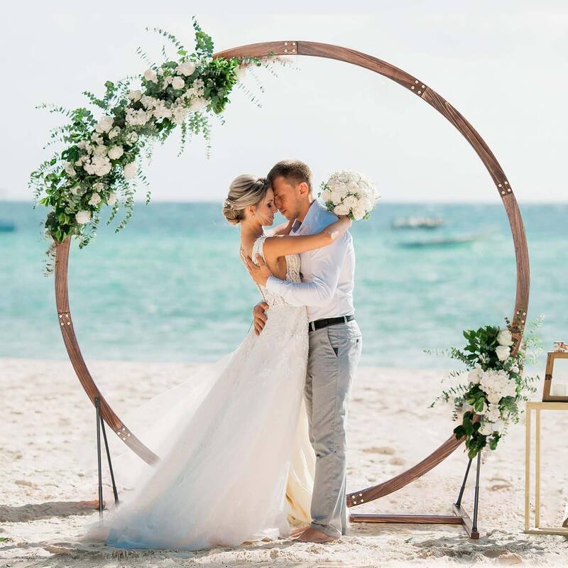 Round Wedding Arch Wooden Backdrop Stand w/ Triangular-Shaped Base