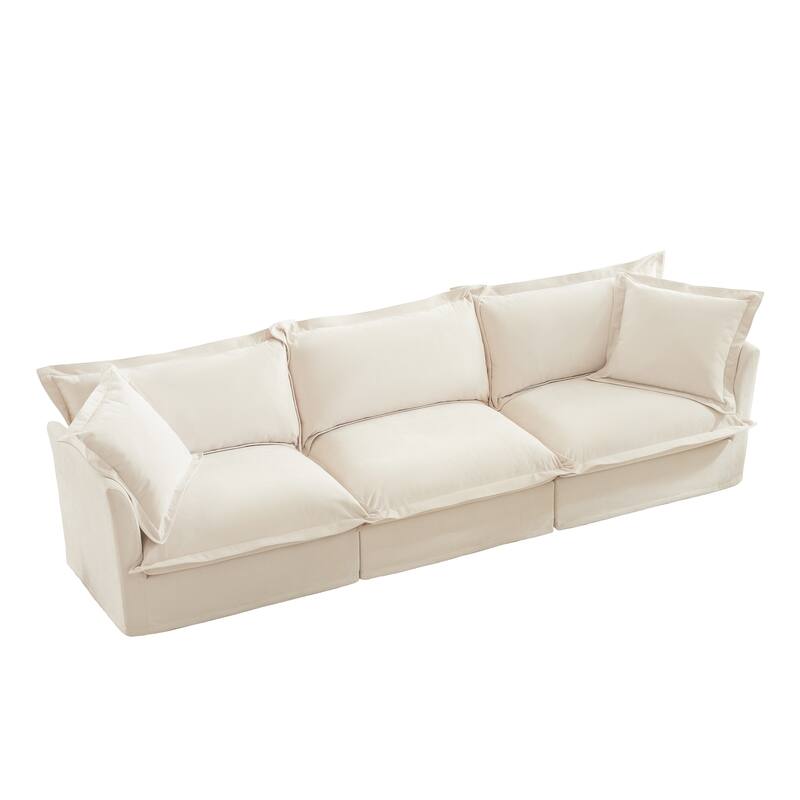 Modern 3 Seater Upholstered Sofa with 2 Pillows