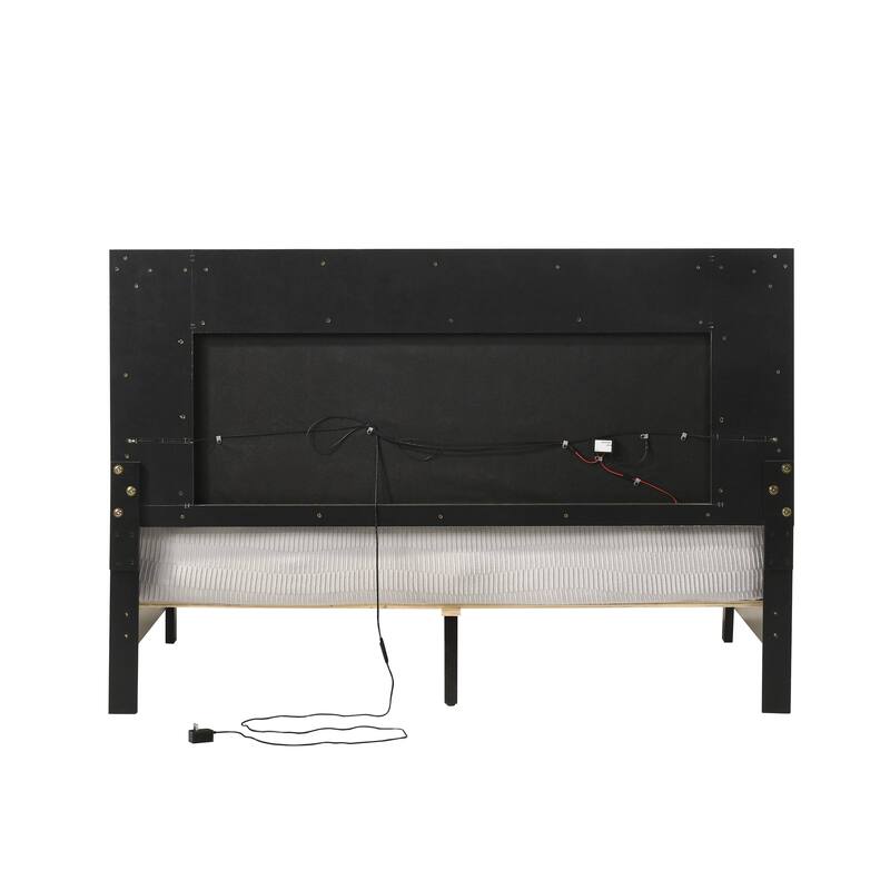 Queen Platform Bed with LED Headboard, Faux Leather Upholstery and Tufted Design with Sturdy Slats and Support Legs