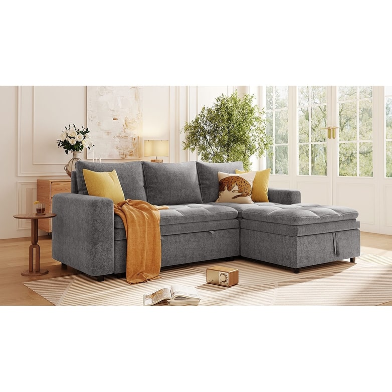 Upholstered Sectional Sofa, Recliner Sofa Convertible Sofa Bed Tufted Couch, Deep Seat Sofa with Built Storage Space