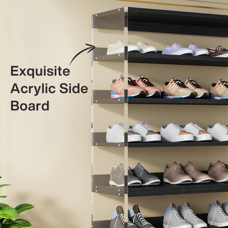 8-Tier Shoe Rack with Wood Shelves, Shoe Organizer Display Storage Shelf for Home, Space-Saving