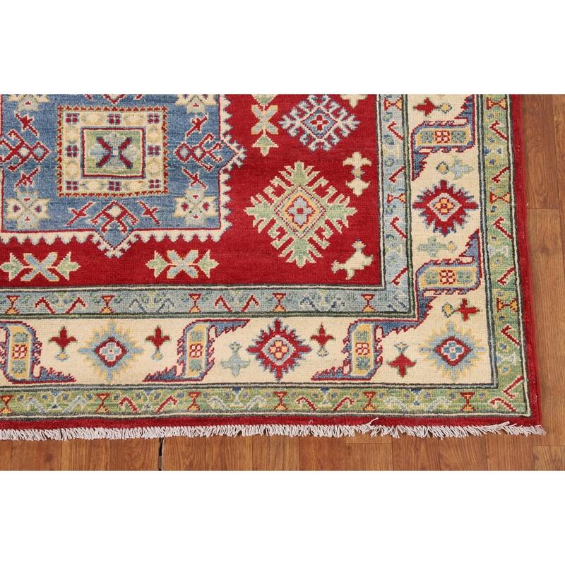 Red Kazak Oriental Area Rug Handmade Geometric Wool Carpet - 5'1" x 6'9"