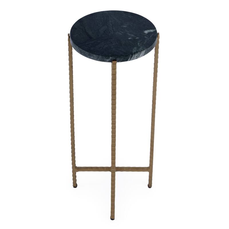 HomeRoots 21" Green and Gold Marble and Iron Drink Size Round End Table - 8.50 in. x 21.00 in. x 8.50 in.
