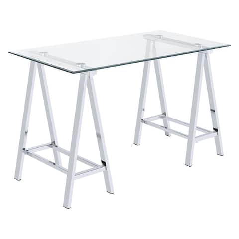 Middleton Desk with Clear Glass Top and Metal Base