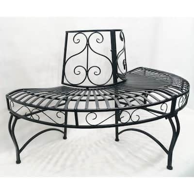 Powder-Coated Aluminum Semi-Circle Outdoor Tree Bench - 27.95 D x 55 W x 31.89 H (inches)
