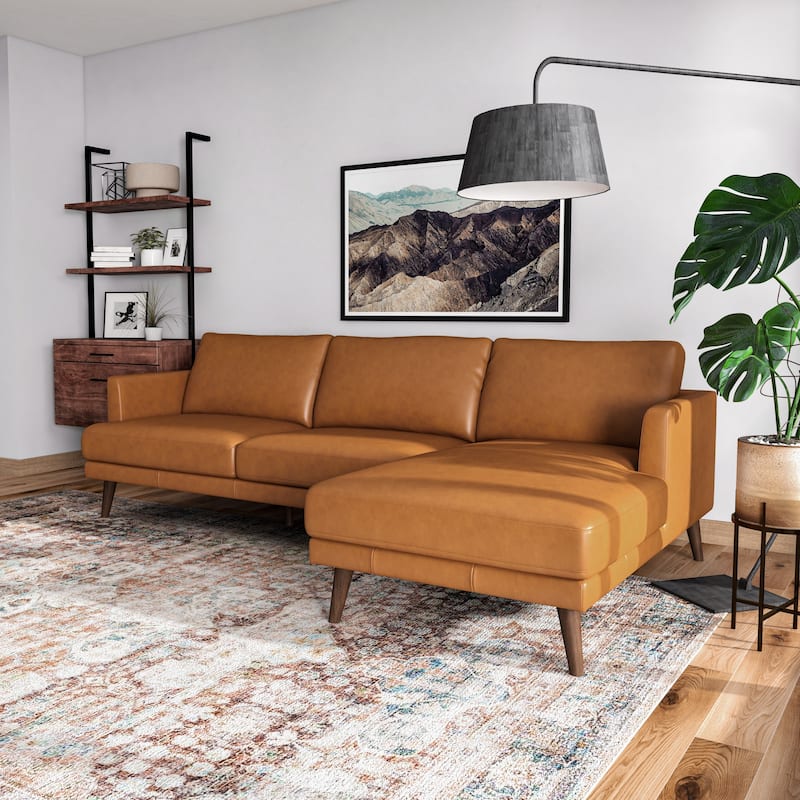 Lucio Modern Living Room Top Leather Corner Sectional Couch in Tan