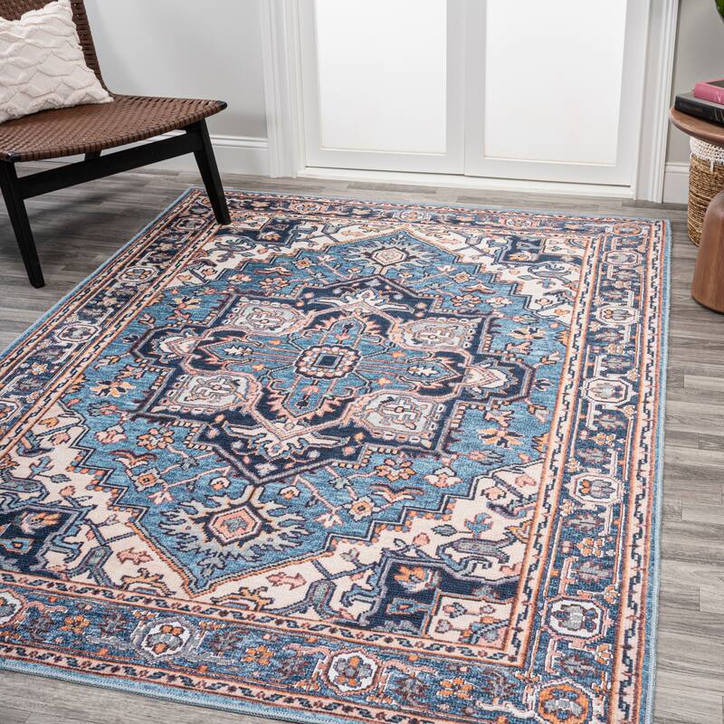 JONATHAN Y Victoria Ornate Large Medallion Machine Washable Area Rug