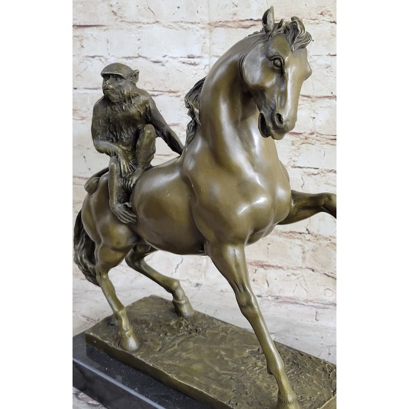 Horseback Monkey On My Back Riding Horse Bronze Statue Sculpture Figure By Milo 13 Inches X 13 Inches