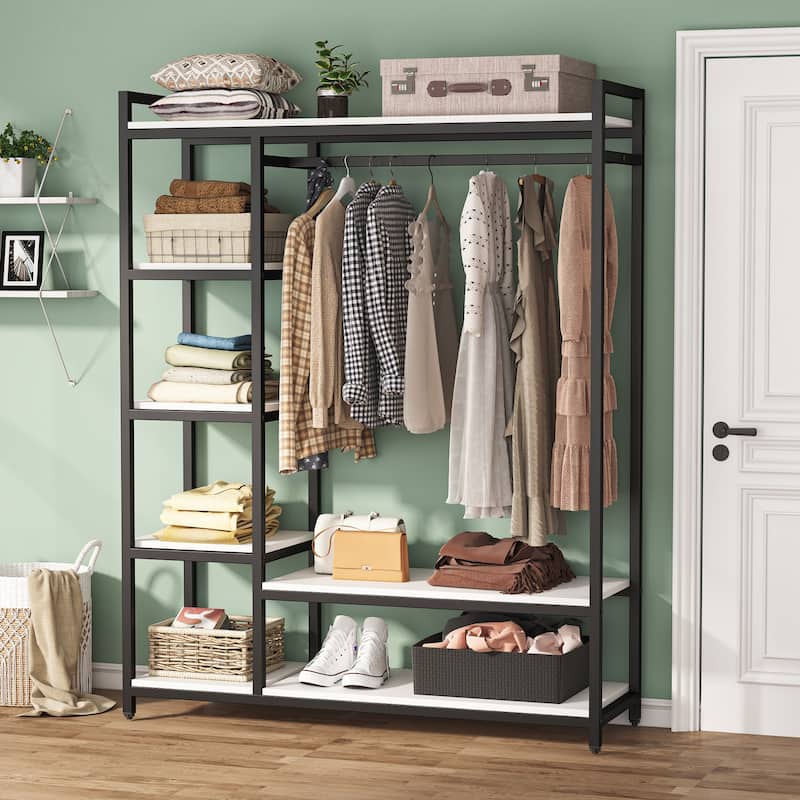 79 inche tall Freestanding Clothes Closet, Garment Rack with Shelves and Hanging rod clothing closet