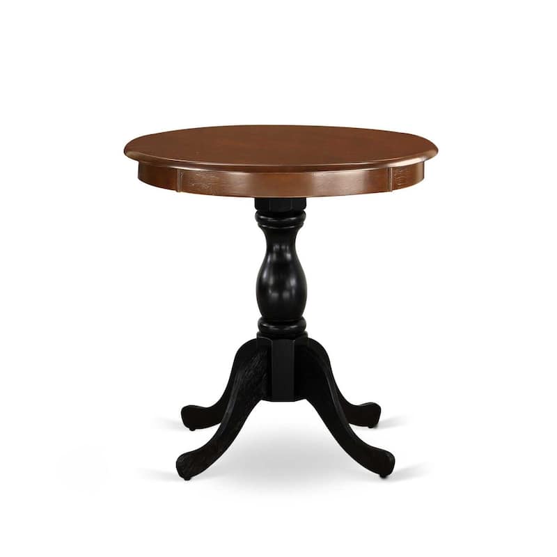 Round Dining Table 30 Inch - Small Space Kitchen Table Mahogany & Black Pedestal