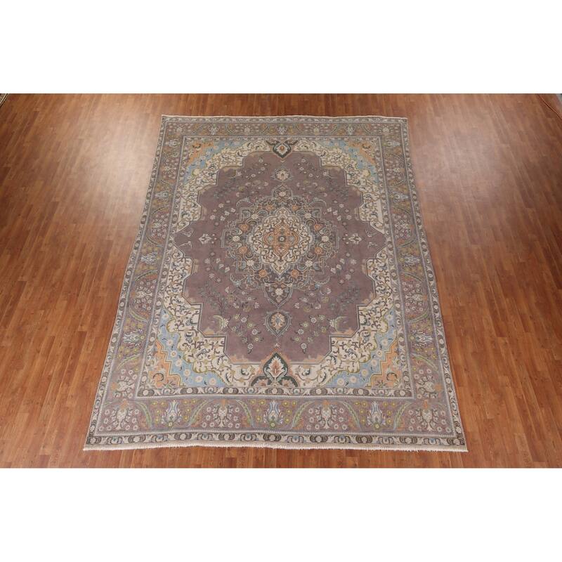 Tabriz Persian Vintage Area Rug Living Room Handmade Wool Carpet - 9'3" x 12'9"