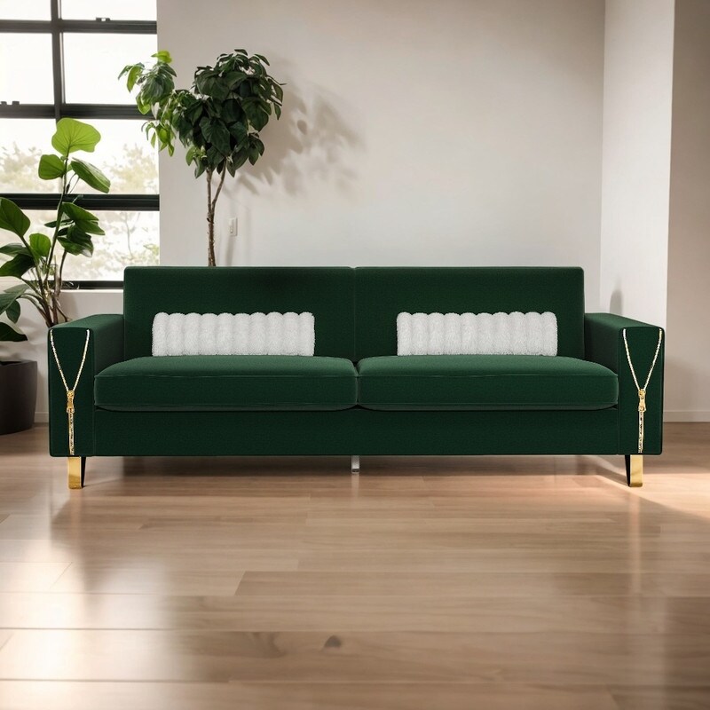 3 Seat Sofa with Removable Cushions and 2 Pillows, Teddy Fabric Upholstered Couch-ModernLuxe