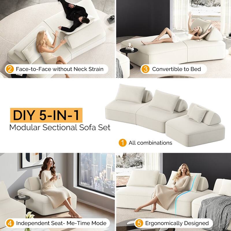 Luxury Oversized Modular Sectional Sofa,139" Chenille Upholstered Couch with Removable Backrests, Convertible Chaise Lounge
