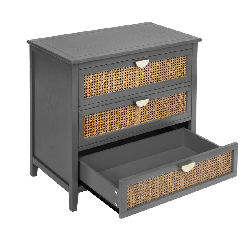 GDFStudio - Rattan Grove American Style Natural Rattan Storage Cabinet with 3 Drawers