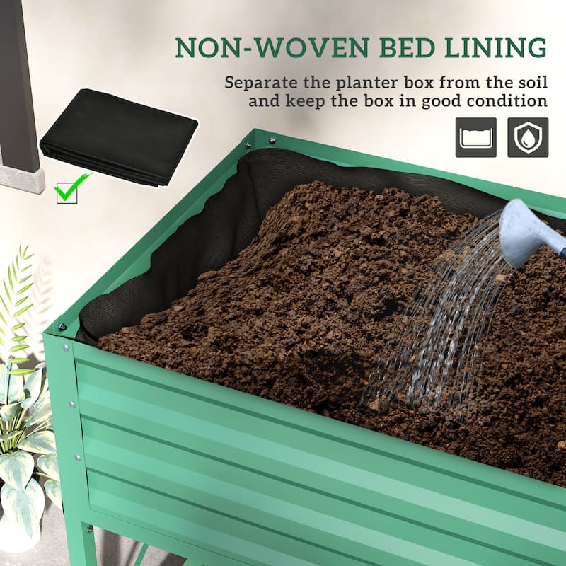 Outsunny Raised Garden Bed with Galvanized Steel Frame, Storage Shelf and Bed Liner, Elevated Planter Box