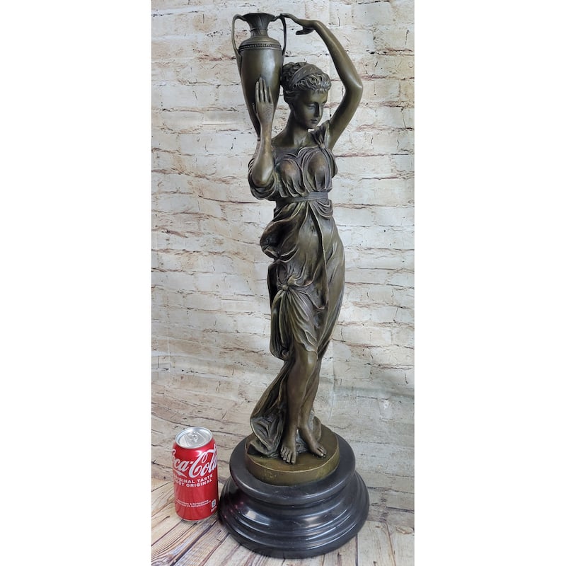 Bronze Statue Sculpture Of Clical Roman Woman Water Carrier On Marble Base