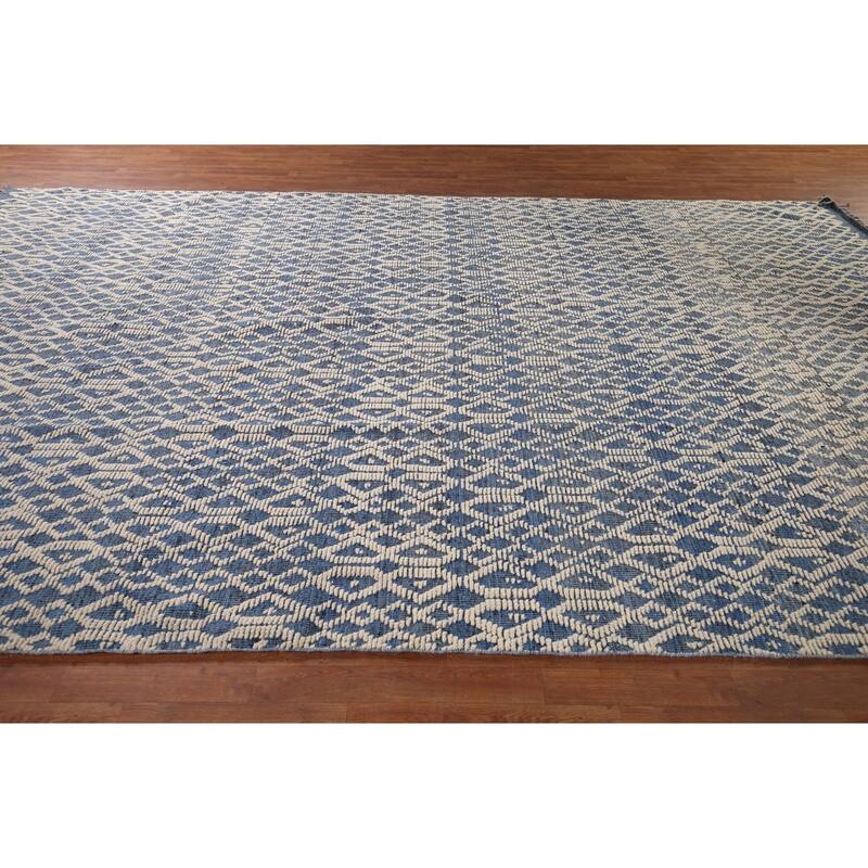 Trellis Moroccan Large Modern Area Rug Hand-Knotted Wool Carpet - 9'7" x 14'8"