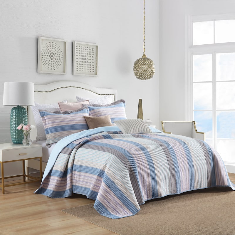 MarCielo 3 Piece 100% Cotton Striped Quilt Set Lightweight Patchwork Bedspread