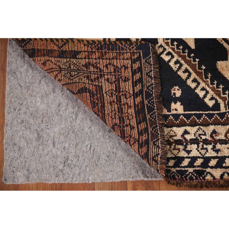 Hand Knotted Oriental 100% Wool Carpet Traditional Tribal Black Qashqai Area Rug - 7' 8'' X 4' 4''