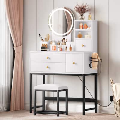 Moasis 48.3''Makeup Vanity Round LED Mirror Vanity Desk
