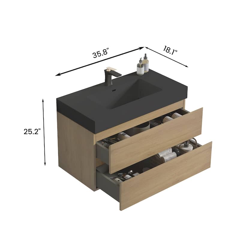 Modern Large Storage Wall Mounted Bathroom Vanity with Sink Basin without Drain and Faucet