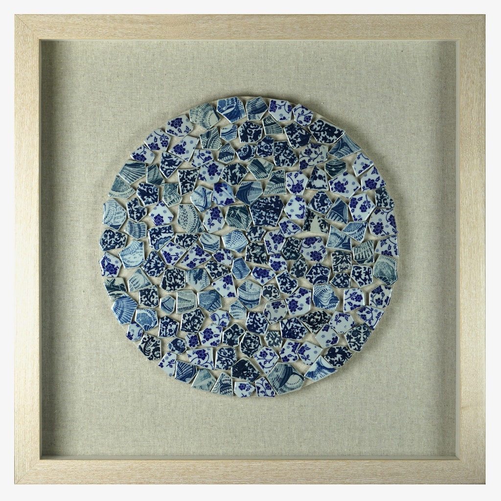 HUJI Blue Shattered Ceramic Plate Shadow Box Wall Decor